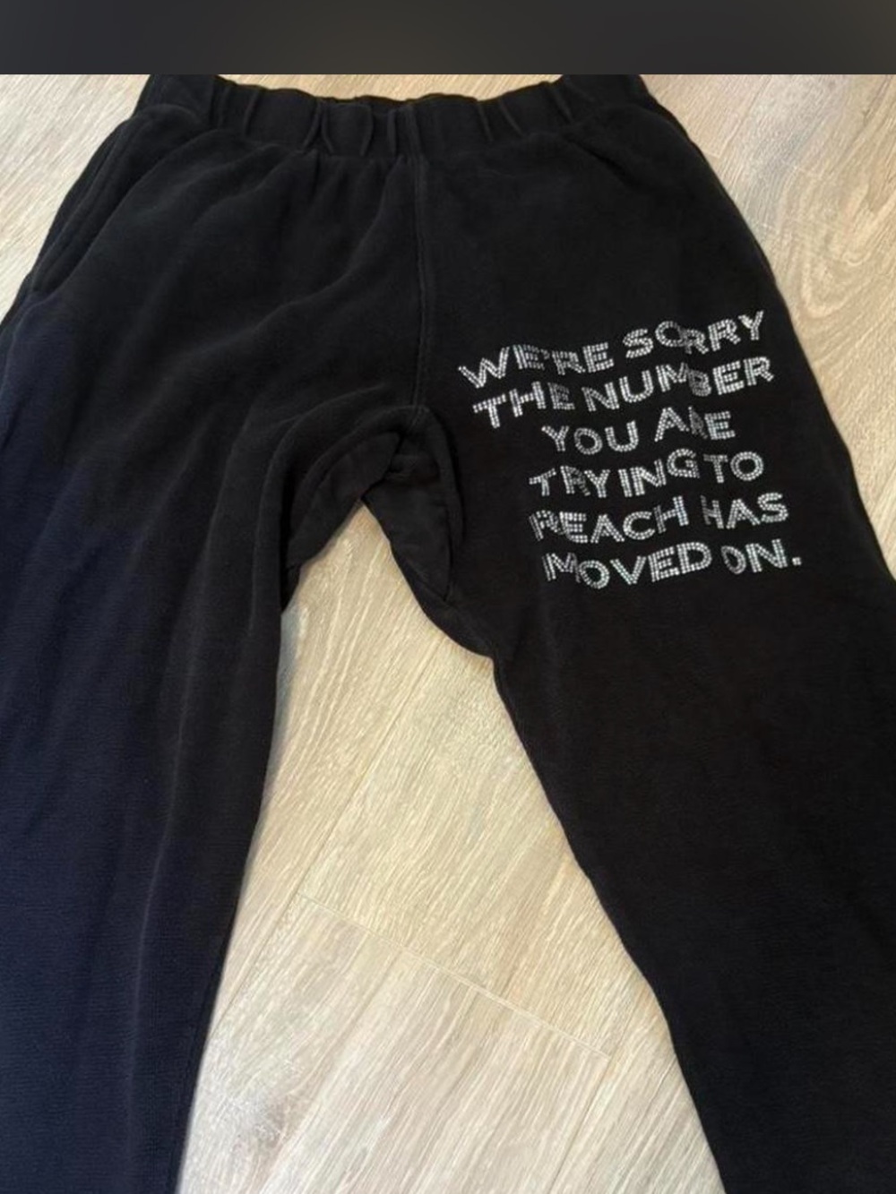 🔥BOYS LIE! Black Cozy Sweatpants with Rhinestone graphics NWOT size medium